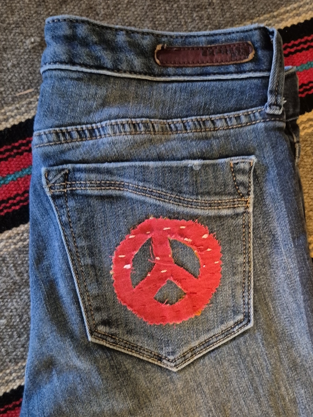 ExPressJeansRepurposed "LoveMeTwice"BellBottom Jeans.sz2 R. W13"×30" 7rise(1670A - Picture 2 of 16